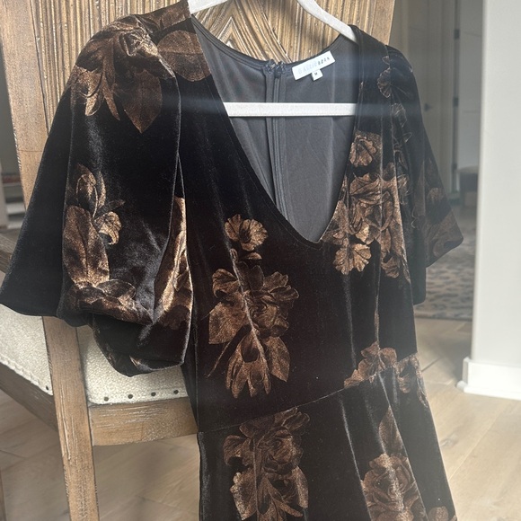 Black Velvet Floral Maxi Dress with Bronze Floral Burnout - Picture 3 of 4